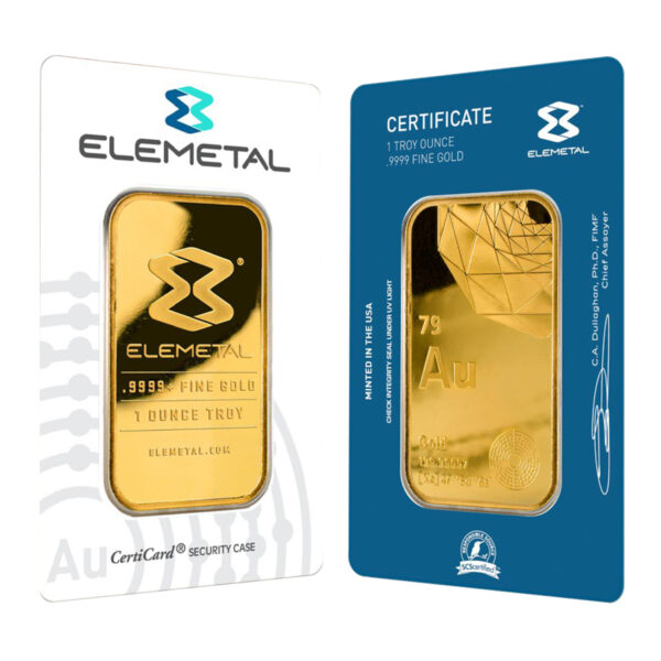 1 oz Elemetal Gold Bar For Sale (New w/ Assay)