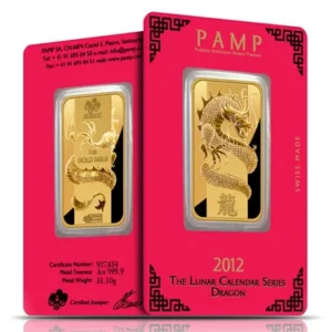 1 oz PAMP Suisse Lunar Dragon Gold Bar (New w/ Assay)
