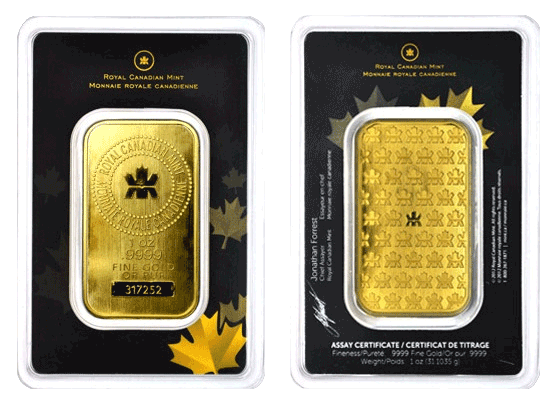 1 oz RCM Royal Canadian Mint Gold Bar (New w/ Assay)