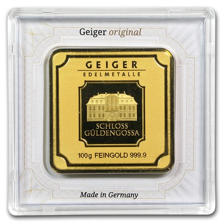 100 Gram Geiger Edelmetalle Square Gold Bar (New)