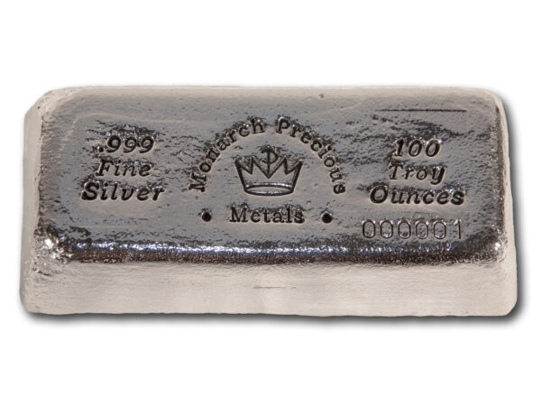 100 oz Monarch Hand Poured Stacker Silver Bar (New)