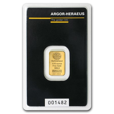 1/10 oz Argor Heraeus Gold Bar For Sale (New w/ Assay)