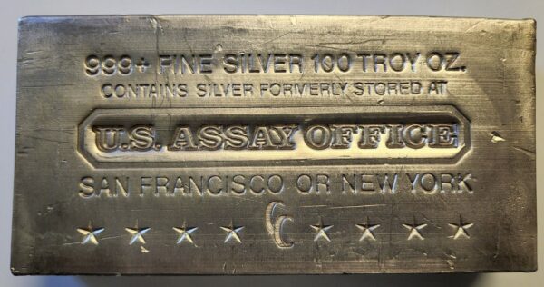 1955 991 oz US Assay Office New York Silver Bar
