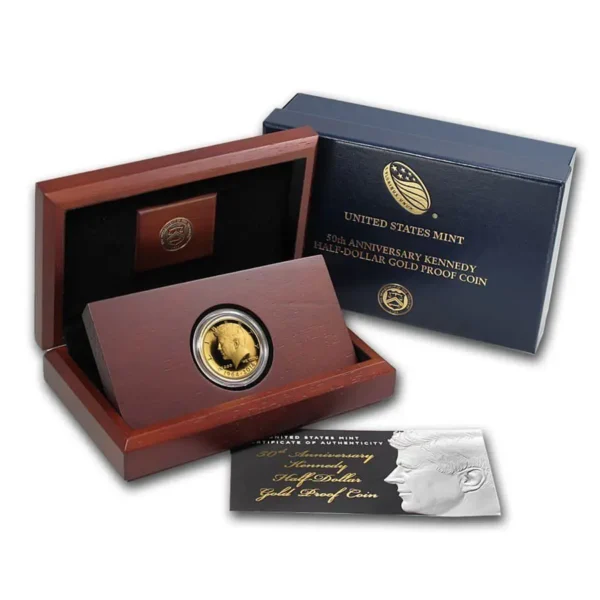 2014-W Proof 50th Anniversary Kennedy Gold Half Dollar (Box + CoA)