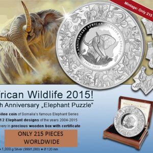 2015 1 Kilo Somalia Silver Elephant Puzzle Coin (BU, 215 Mintage)