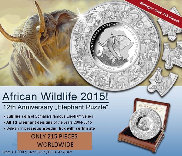 2015 1 Kilo Somalia Silver Elephant Puzzle Coin (BU, 215 Mintage)