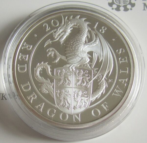 2018 10 oz Proof British Silver Queens Beast Dragon Coin (Box + CoA)