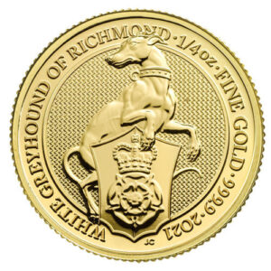 2021 1/4 oz British Gold Queens Beast White Greyhound Coin (BU)