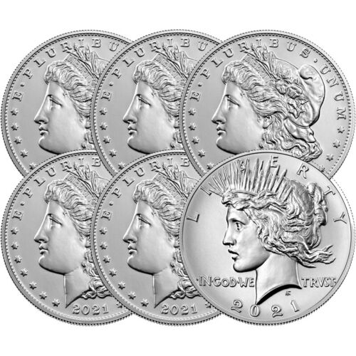2021 Morgan and Peace Silver Dollar 6-Coin Set (Box + CoA)