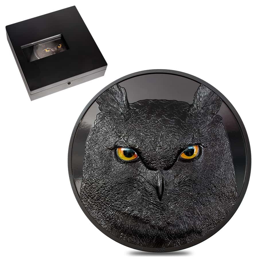2022 1 Kilo Palau Silver Hunters By Night Eagle Owl Coin (Ultra High Relief)