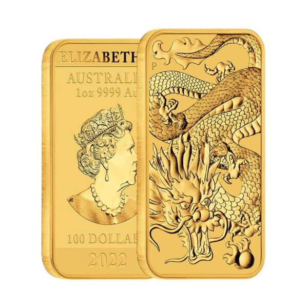 2022 1 oz Australian Rectangular Gold Dragon Coin (BU)