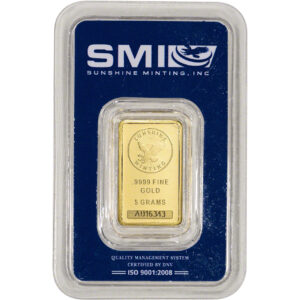 5 Gram Sunshine Gold Bar For Sale (New w/ Assay, MintMark SI)