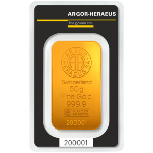 50 Gram Argor Heraeus Kinebar Gold Bar (New w/ Assay)