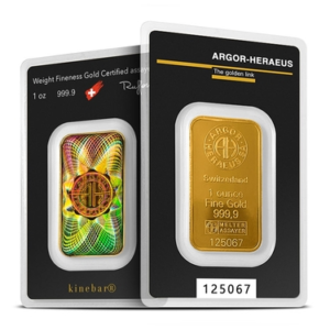 Buy 1 oz Argor Heraeus Kinebar Gold Bar (New w/ Assay)