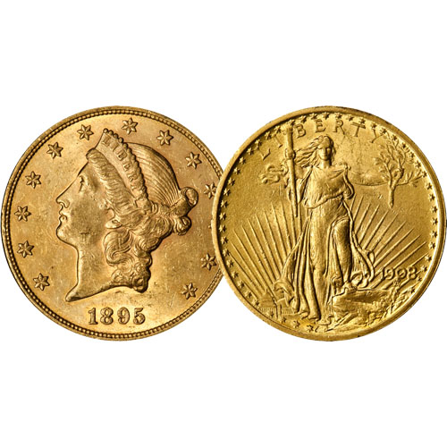 Pre-33 $20 Liberty and Saint Gaudens Gold Double Eagle 2-Coin Set (AU+)