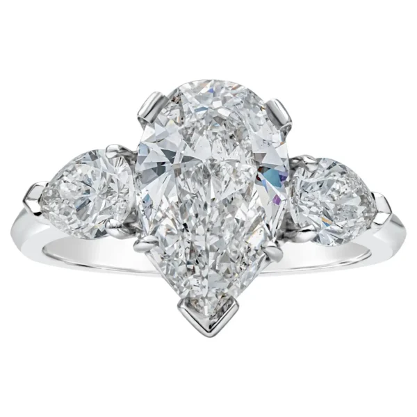 1.88 Carats Pear Shape Diamond Three-Stone Engagement Ring GIA Certified