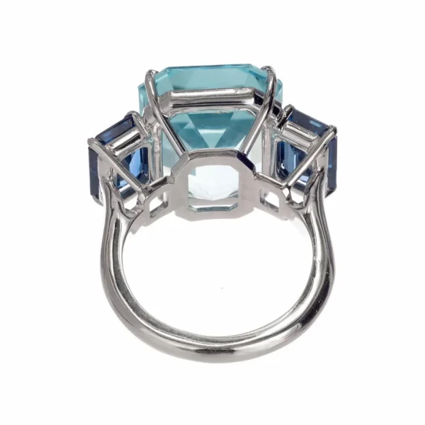 13.60 Carat Natural Aquamarine Sapphire Platinum Three-Stone Cocktail Ring