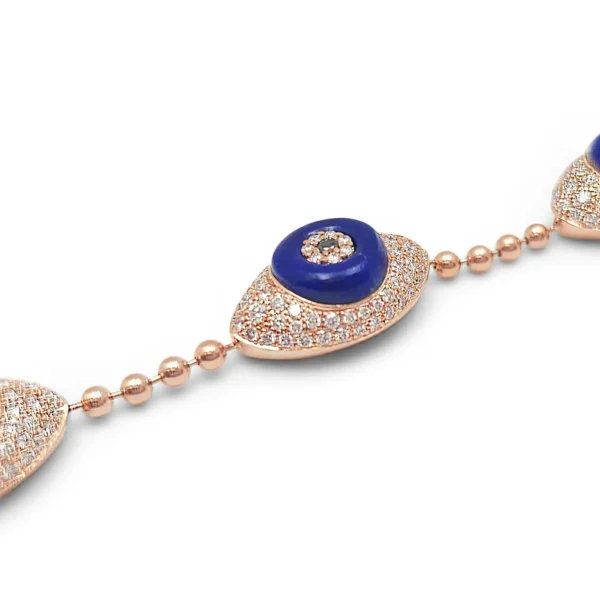18 Karat Rose Gold Diamond and Lapis Lazuli Evil Eye Bracelet