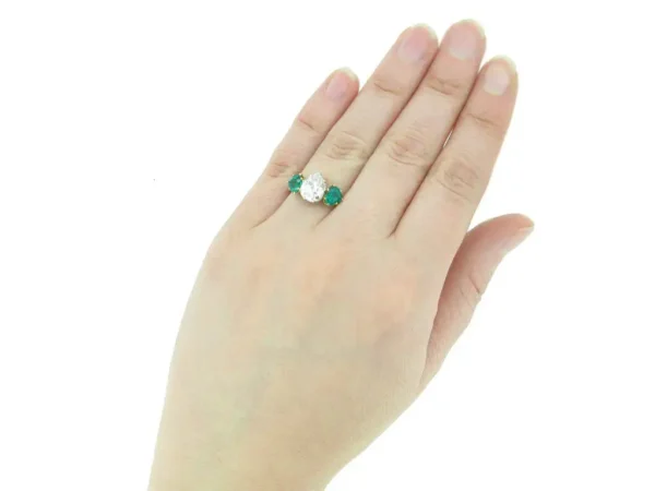 1920s Drop Shape Natural Unenhanced Emerald Old Mine Diamond Ring
