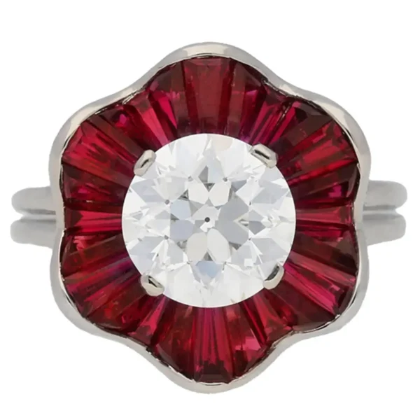 1970s Oscar Heyman Brothers Ruby Diamond Platinum Cluster Ring