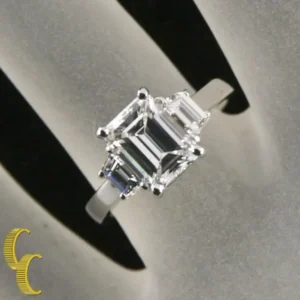 2.10 Carat Emerald Cut Diamond 3-Stone Platinum Ring with GIA Certified