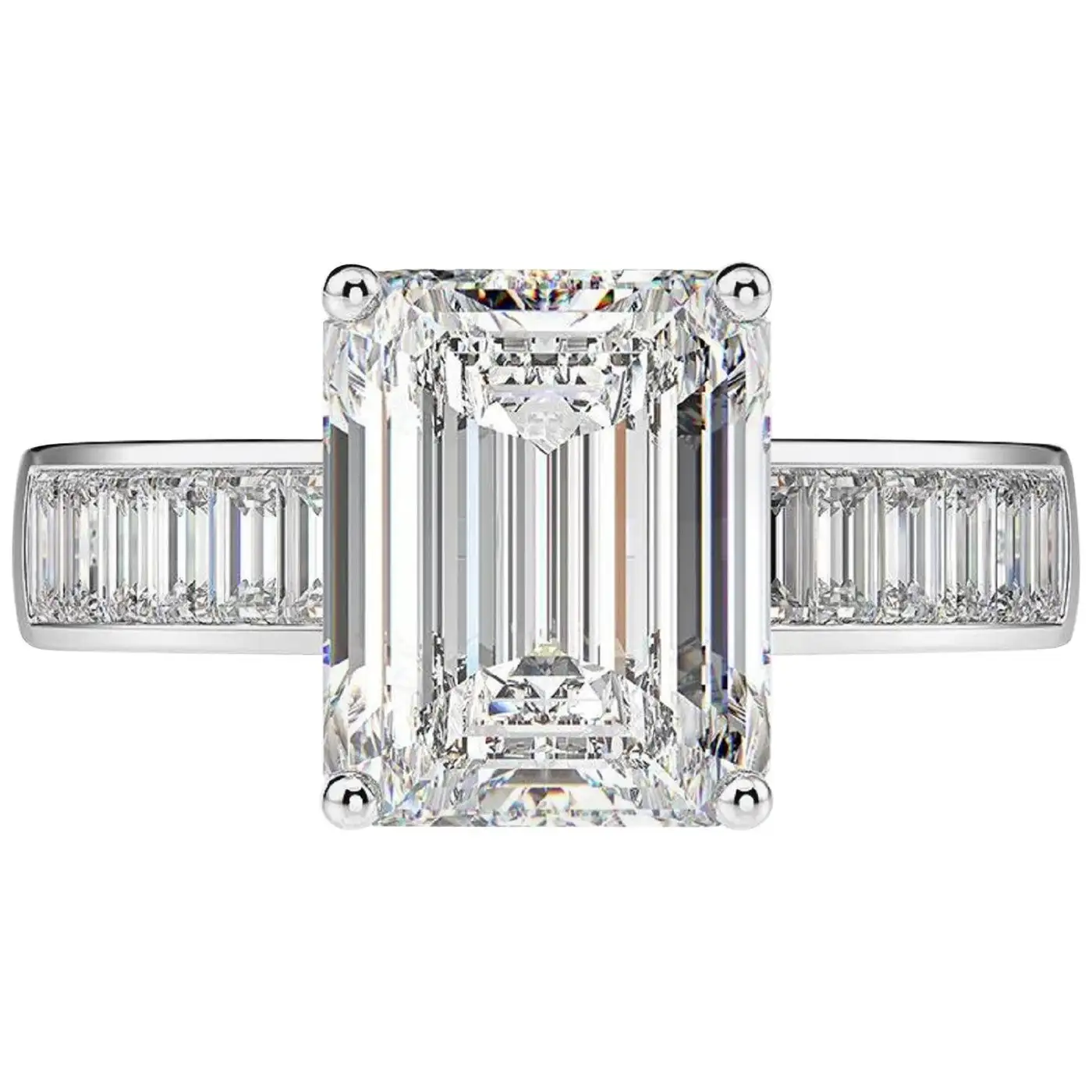 2.25 Carat Diamond Engagement Ring with Side Emerald Cut Diamonds GIA Certified