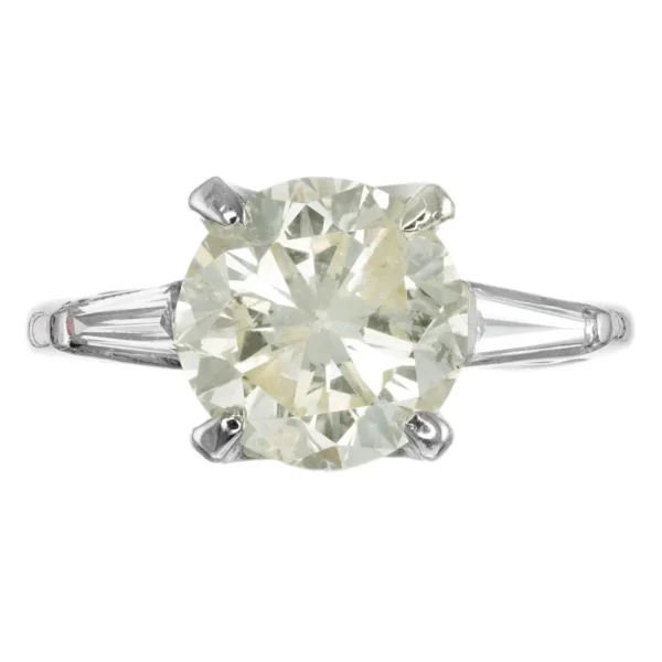 2.53 Carat Round Cut Baguette Diamond Three-Stone Platinum Engagement Ring