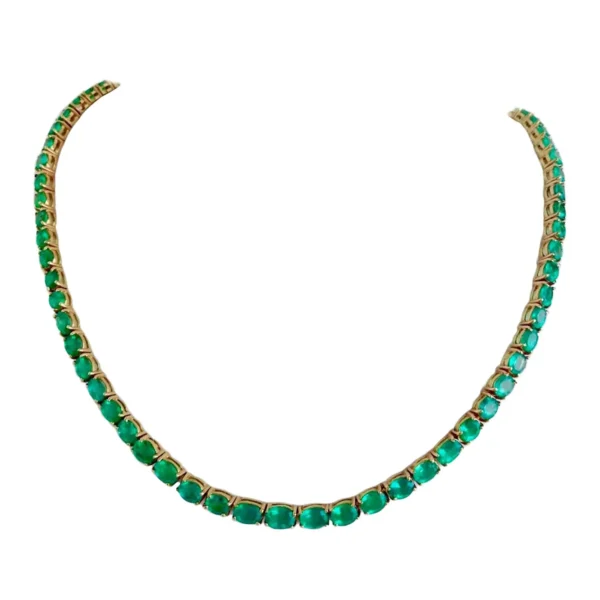 25 Carat Natural Oval Colombian Emerald Necklace 18 Karat Yellow Gold