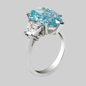 3 Carat Fancy Green Blue Pear Cut Diamond Ring RARE GIA Certified