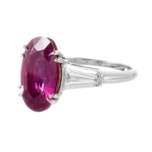 3.94 Carat Ruby and Baguette Diamond Ring