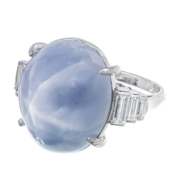 30.00 Star Sapphire Diamond Platinum Art Deco Engagement Ring GIA Certified