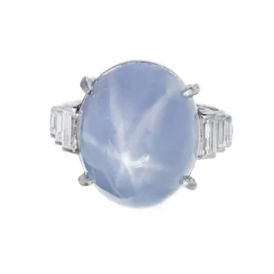 30.00 Star Sapphire Diamond Platinum Art Deco Engagement Ring GIA Certified