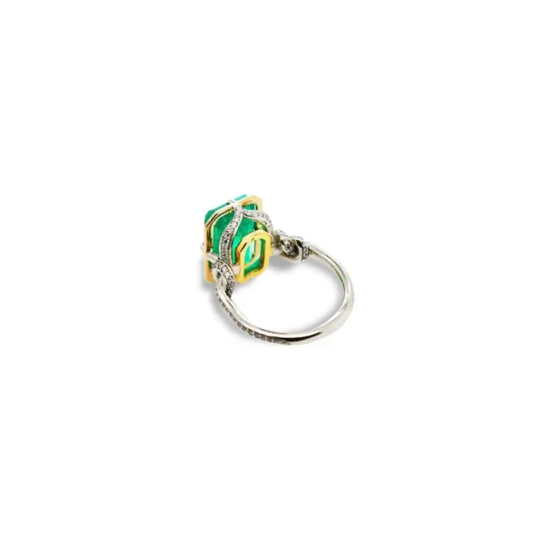 3ct Emerald in Forget Me Knot Ring Platinum and 22ct Yellow Gold