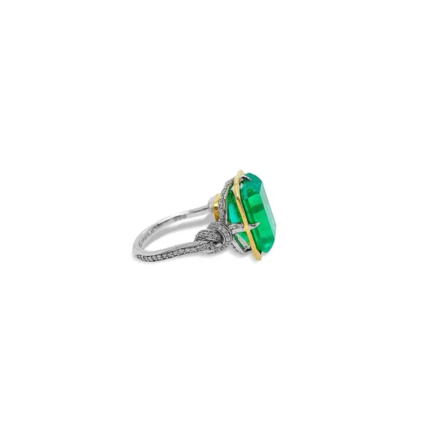 3ct Emerald in Forget Me Knot Ring Platinum and 22ct Yellow Gold