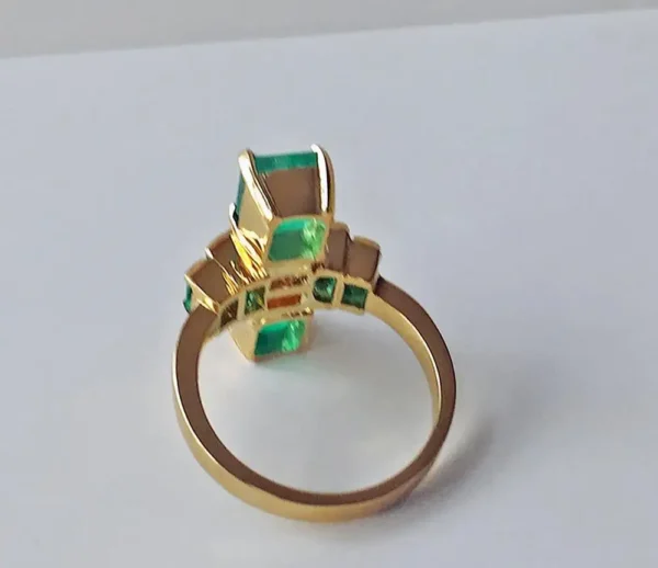 4.24 Carat Fine Colombian Emerald Diamond Art Deco Style Ring 18K