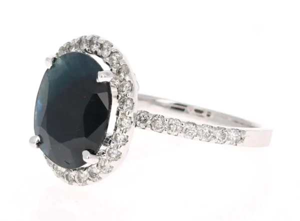 4.65 Carat Sapphire Diamond 14K White Gold Halo Ring