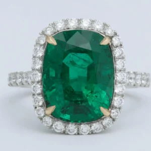 5 Carat Green Emerald Cushion Cut Diamond Halo Ring GIA Certified No Oil