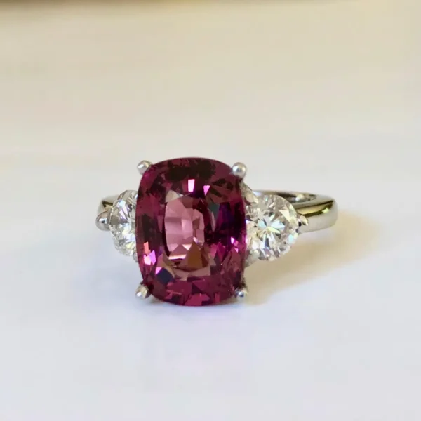 5.10 Carat Spinel and Diamond Three-Stone Platinum Engagement Ring