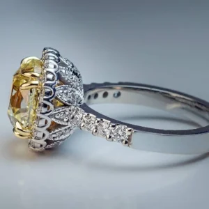 5.37 Carat GIA Fancy Light Yellow Cushion Cut Diamond Engagement Ring