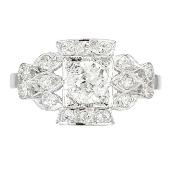 .57 Carat Diamond Old European Cut Platinum Filigree Engagement Ring