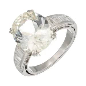 9.60 Carat Oval Light Yellow Sapphire Diamond Platinum Engagement Ring
