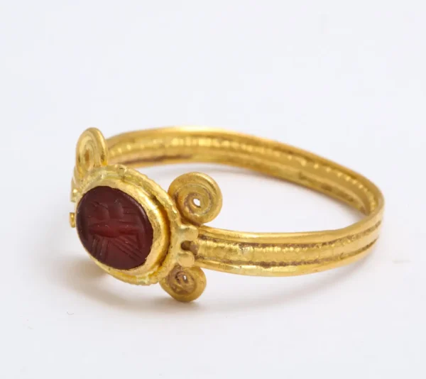 Ancient Roman Carnelian Intaglio Ring with Clasped Hands