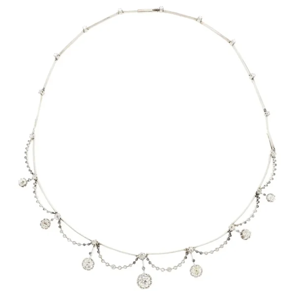 Antique Belle Époque Platinum Diamond Swag Necklace