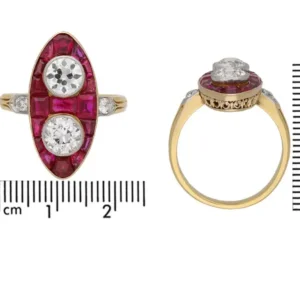 Antique Natural Unenhanced Marquise Ruby Diamond Ring, circa 1900