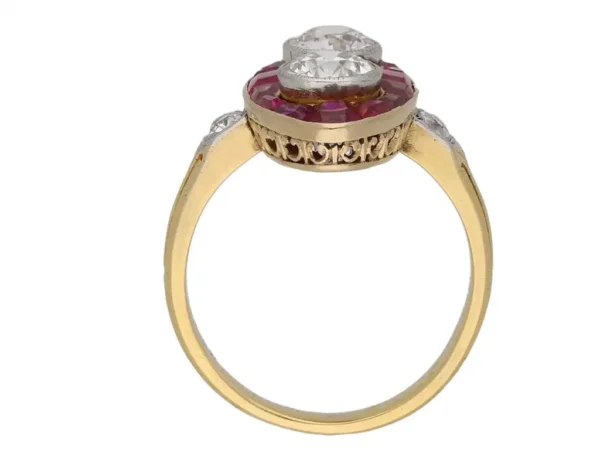 Antique Natural Unenhanced Marquise Ruby Diamond Ring, circa 1900