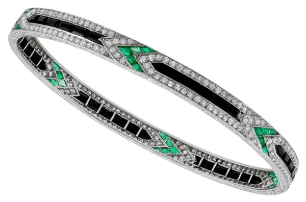Art Deco Diamond Emerald Onyx Bangle Van Cleef & Arpels