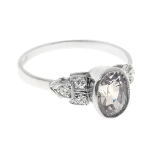 Art Deco Oval 2.06 Carat Sapphire Diamond Platinum Engagement Ring