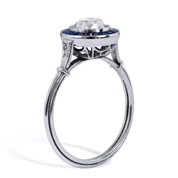 Art Deco Style 1.16 Carat Old European Cut Diamond Sapphire Platinum Ring 6.5