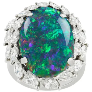 Black Opal and Diamond Ring 8.28 Carat