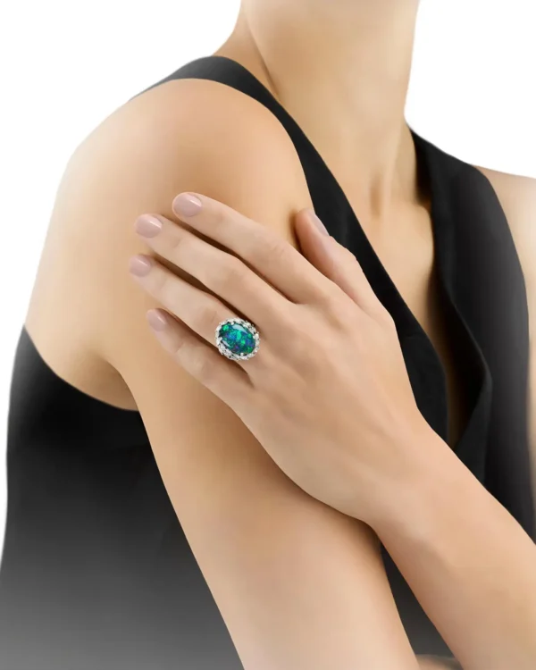 Black Opal and Diamond Ring 8.28 Carat